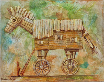 Radziewicz G., Koń Trojański, akryl, 24x30cm, 2024