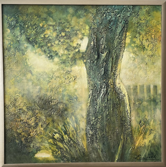 Koniczek Wmoim ogrodzie ... akryl na płótnie 100 x 100 cm 2023 8000zł