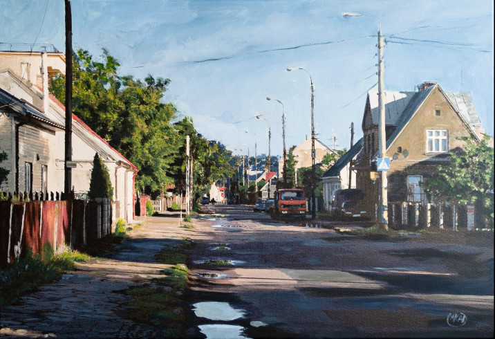 14. Adam_Ślefarski_Nowowarszawska_po_nocnym_deszczu_akryl_na_płótnie_60x90 2025, 1500