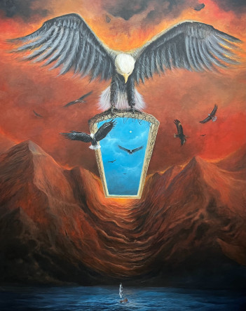 Posłaniec, płyta hdf, akryl, 100x80cm, 2024.5500