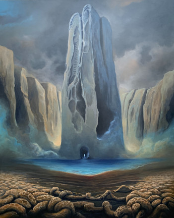 Wieża, płyta, akryl, 100x80cm, 2023 4000
