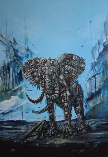 Poczatek, akryl, plotno, 100 x 70 cm, 2025