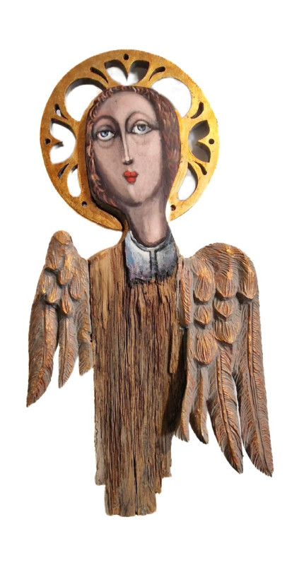 Grzybek Aleksander Anioł, drewno wys. 100 cm 2019