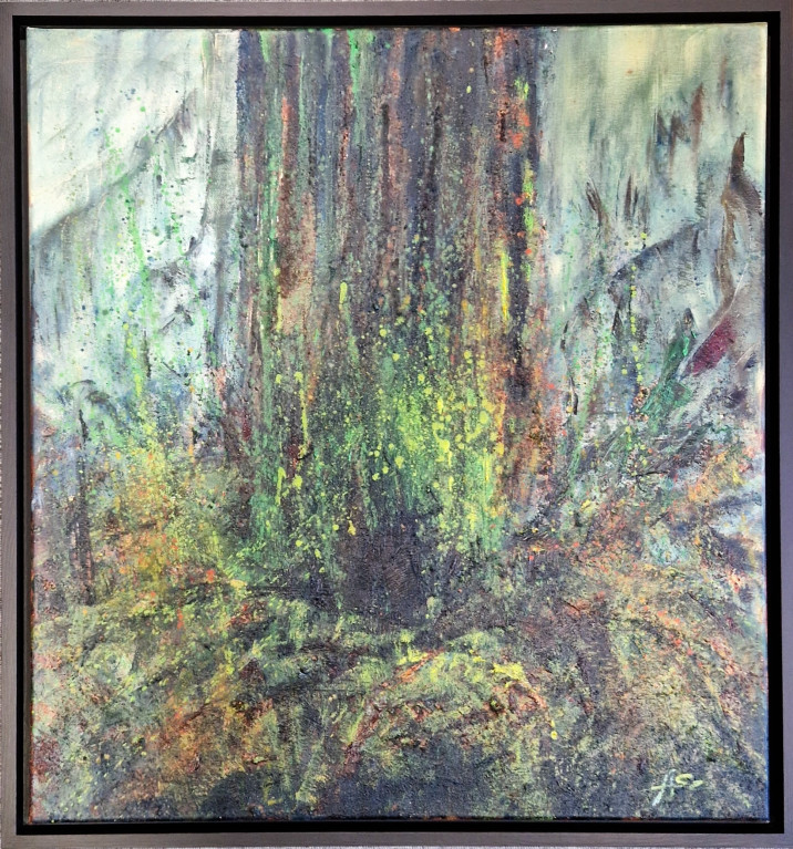 Szkil Alicja, W puszczy, 80 x 80 cm olej na płótnie, 2023