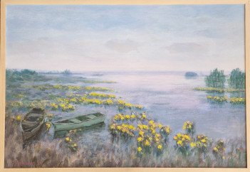 Pilcicki Lesław, Wiosna nad Narwią, akryl na płycie 58 x 82, 2023