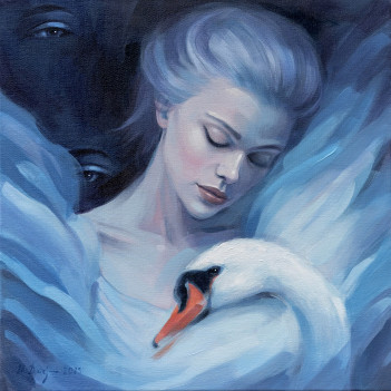 Dziejma Mgdalena, 'Nostalgia z łabędziem' akryl na płótnie 40x40cm 2023r, 1000,00zł
